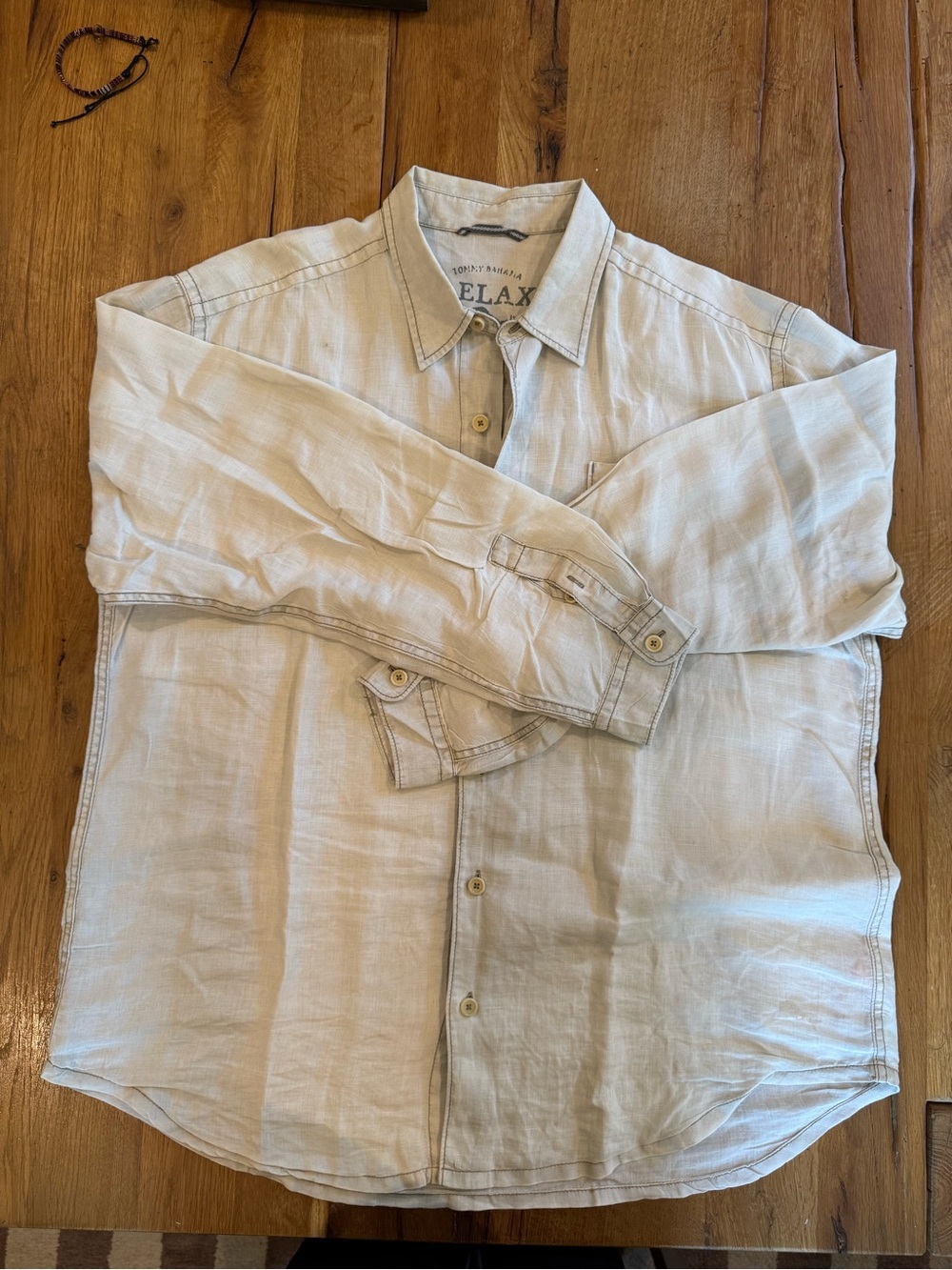 Tommy Bahama Relaxed Cream Button-Down Linen Shirt